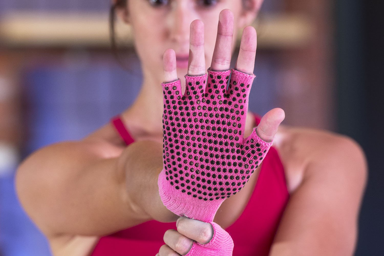 Grippy Yoga Gloves 5 ColorsProsourceFit Grippy Yoga Gloves are designed to  enhance your yoga or Pilates practice by reducing the slipping and sliding  that can happen when you're trying to maintain balance.